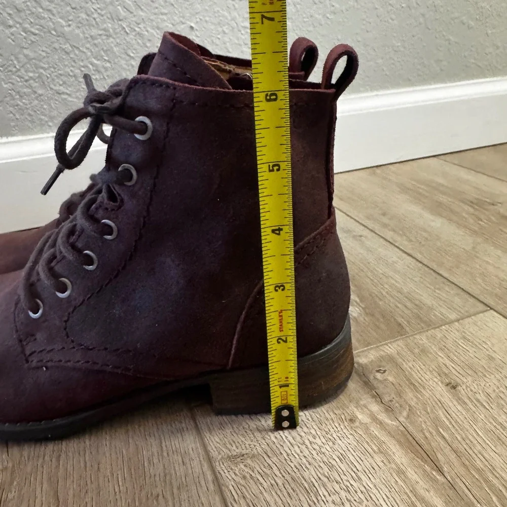 Earth Etienne LQV Womens 6M Burgundy Leather Lace Up Combat Ankle Boots Moto